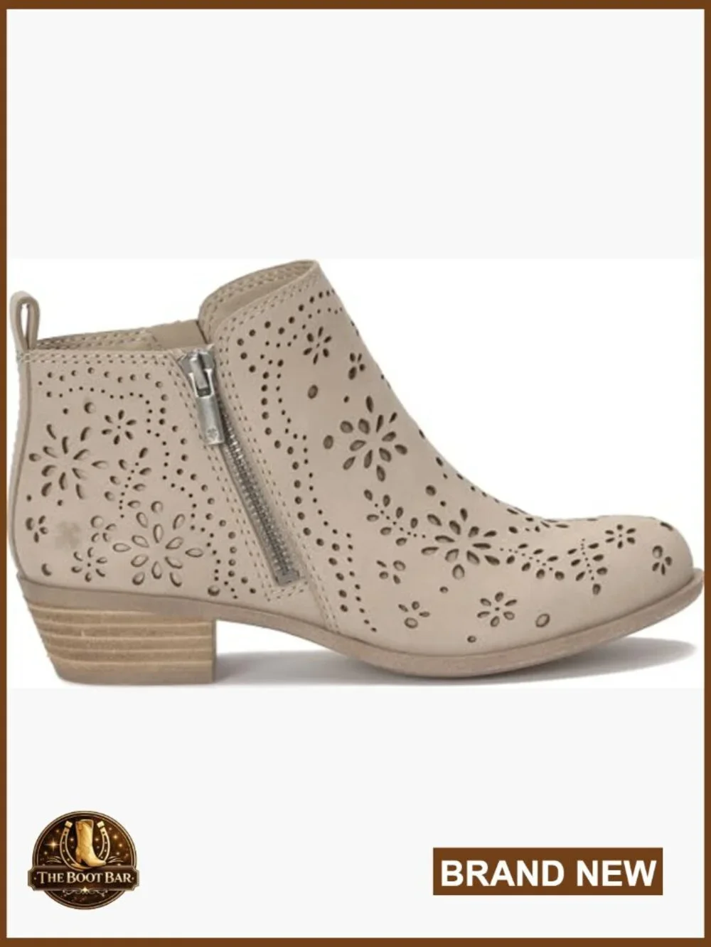 Leather Ankle Booties with Block Heel and Dual Zippers, Size 8